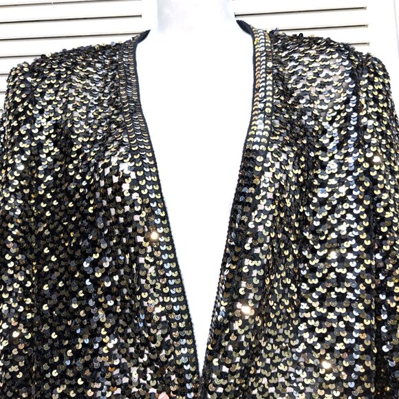 70s Sequin Crochet Cardigan Party Collectibles Size 10 Gold Silver Disco - Picture 6 of 16